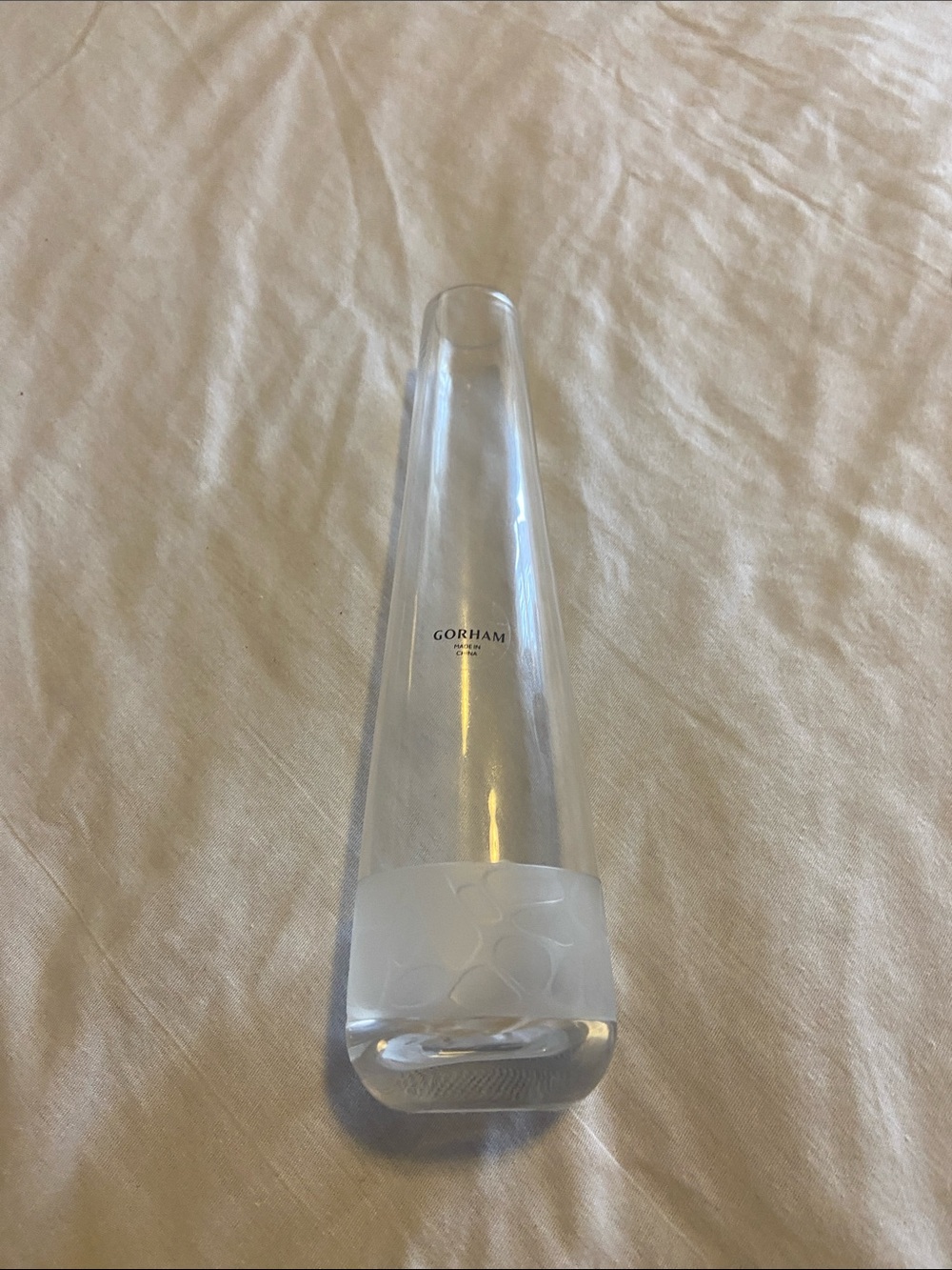 Gorham Chrystal Bud Vase with Frosted River Rock Band